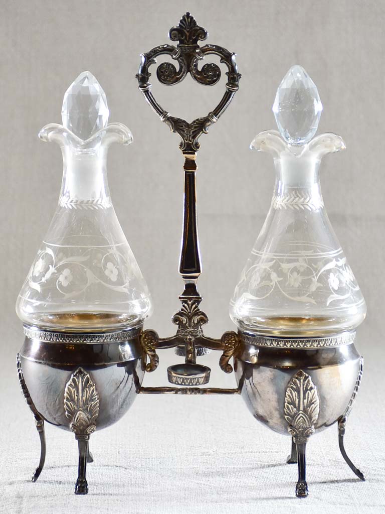 Mid century carafes in a silver plated stand