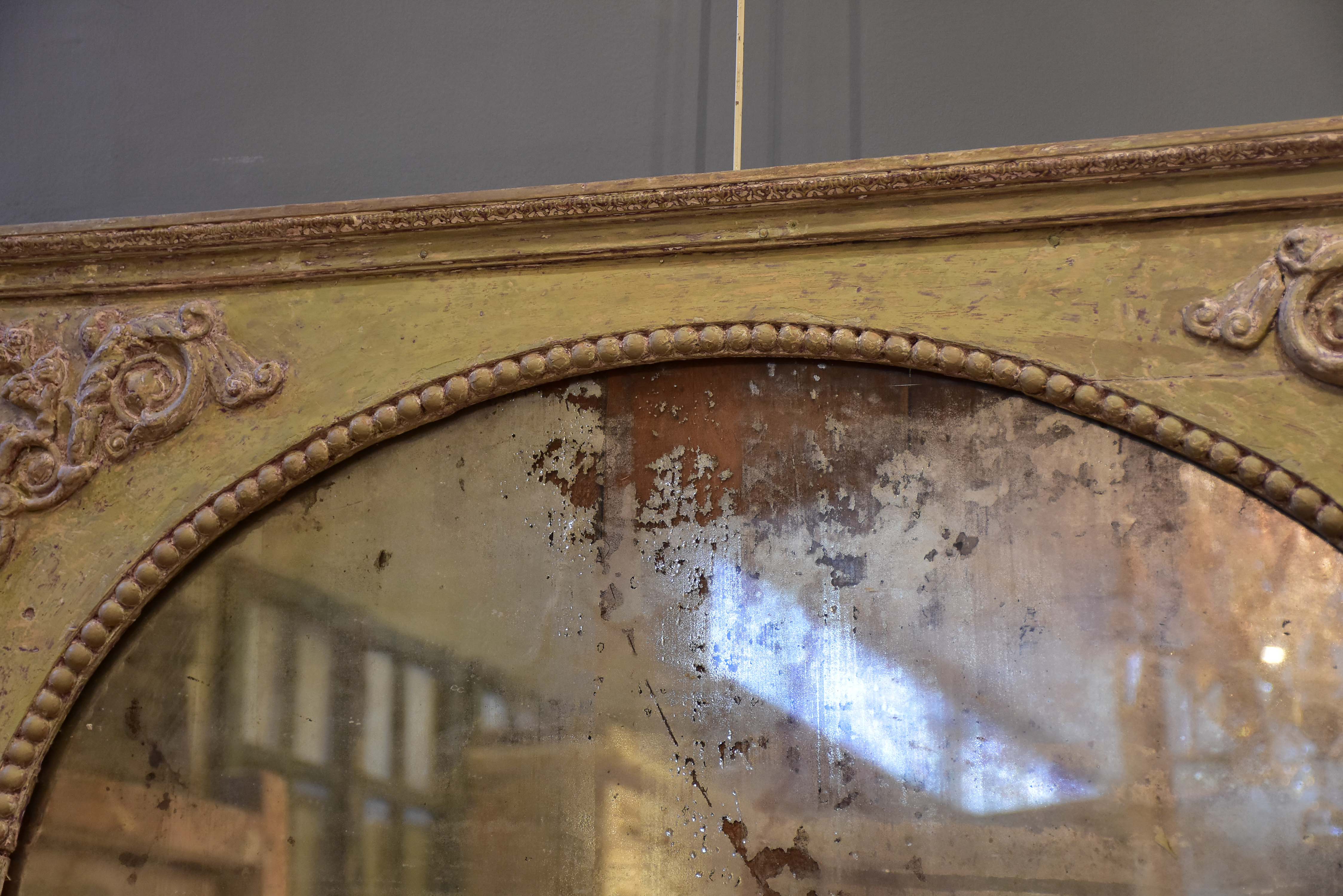 19th century French trumeau mirror with mint green frame