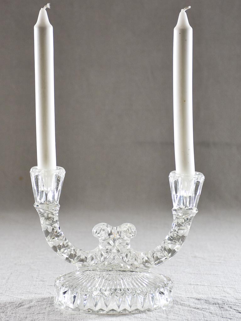 Vintage French cut glass candlestick for two candles