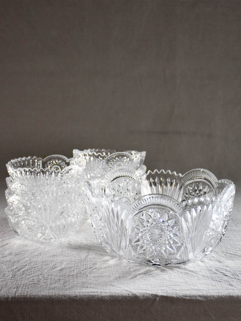 Fruit salad service - large bowl with eight serving bowls - cut glass