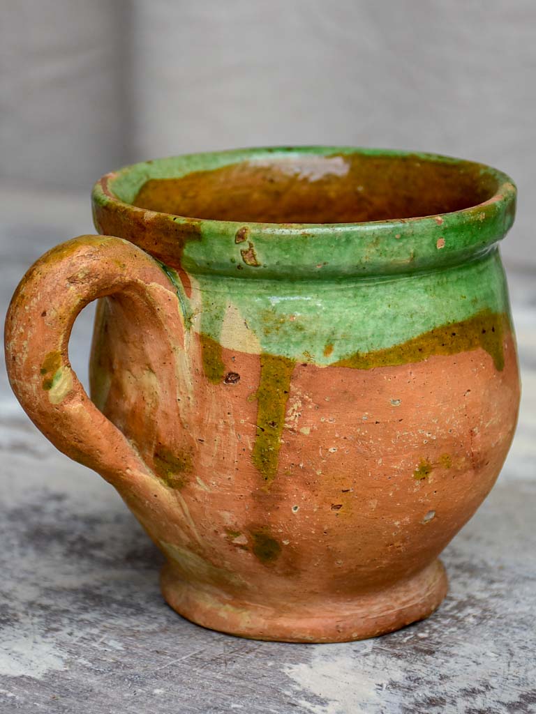 Antique French mug with green glaze