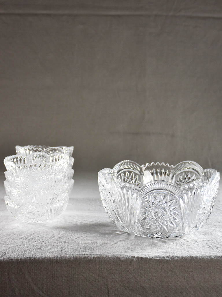 Fruit salad service - large bowl with eight serving bowls - cut glass