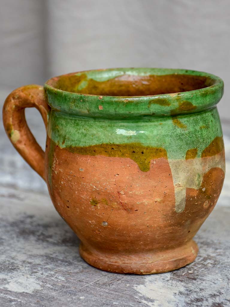 Antique French mug with green glaze