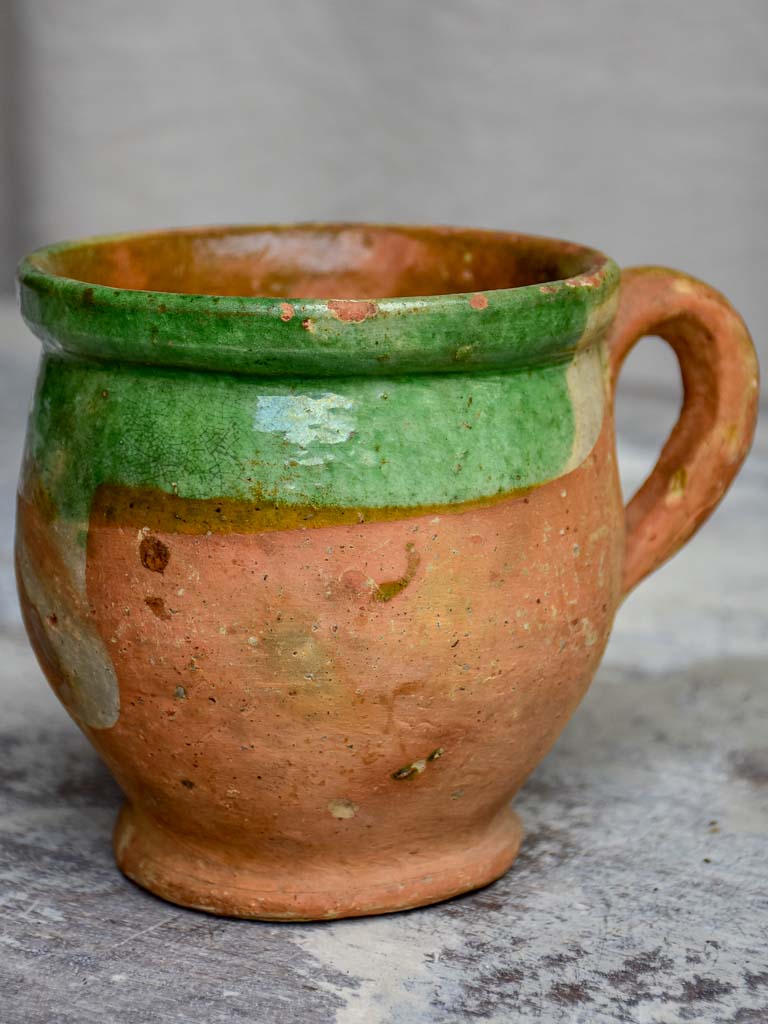 Antique French mug with green glaze