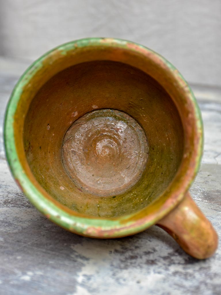 Antique French mug with green glaze