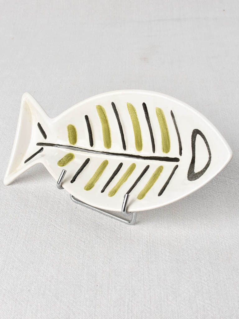 Vintage fish shaped bowl with green and black stripes 9¾"