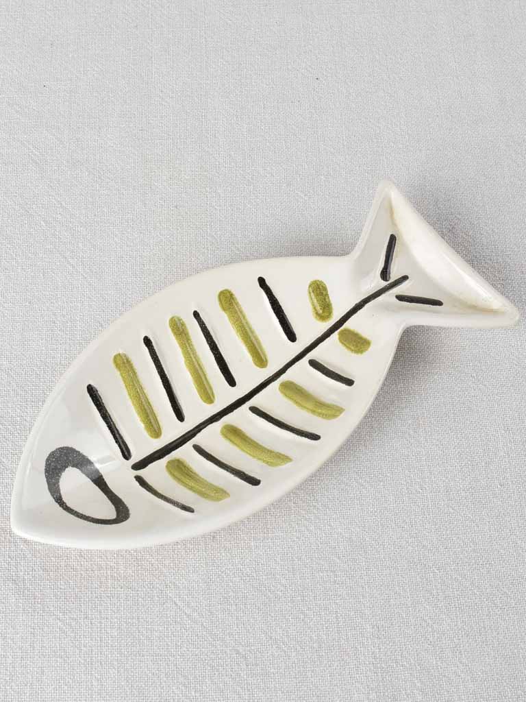 Vintage fish shaped bowl with green and black stripes 9¾"