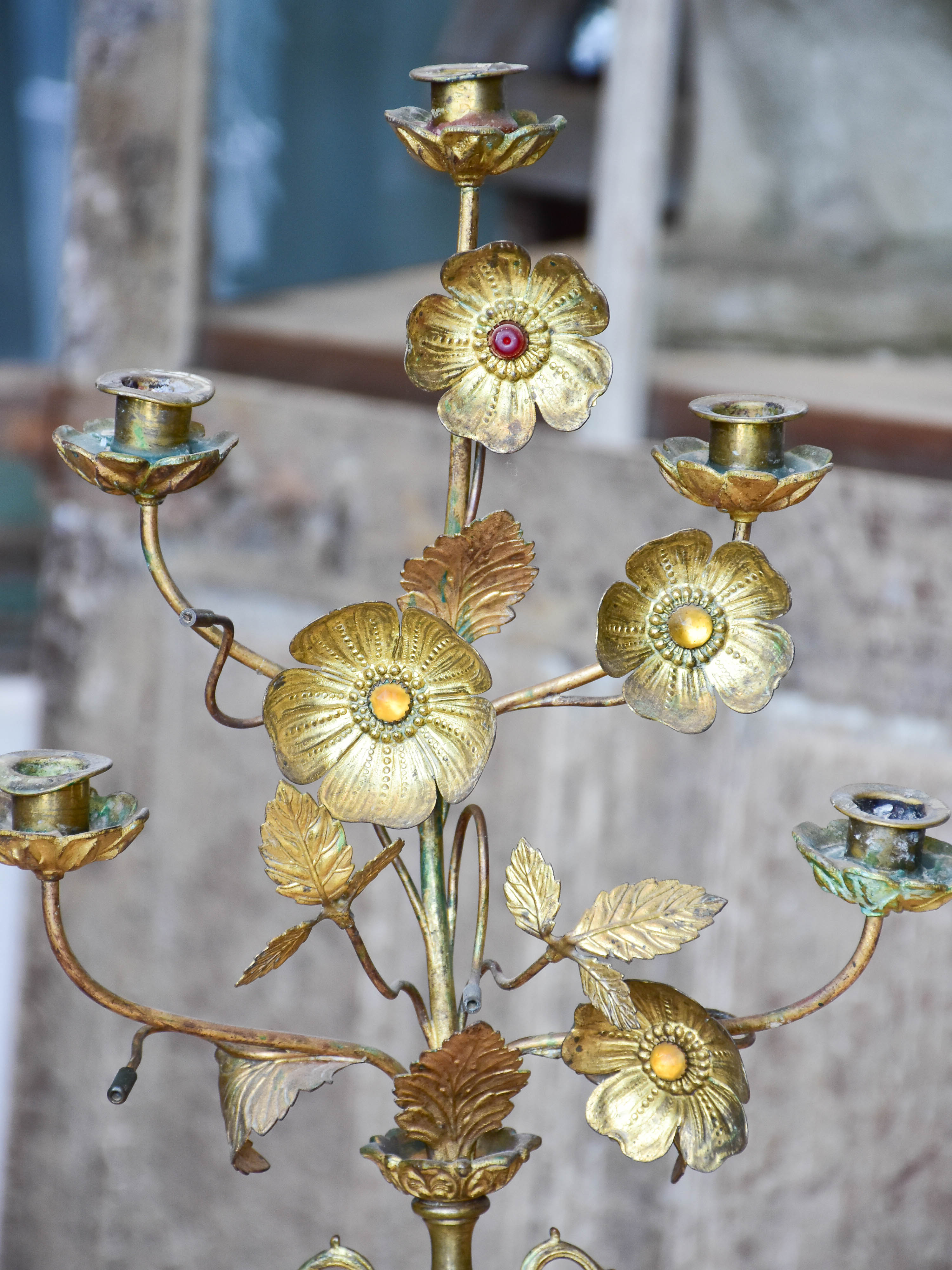 Antique French candelabra with flowers