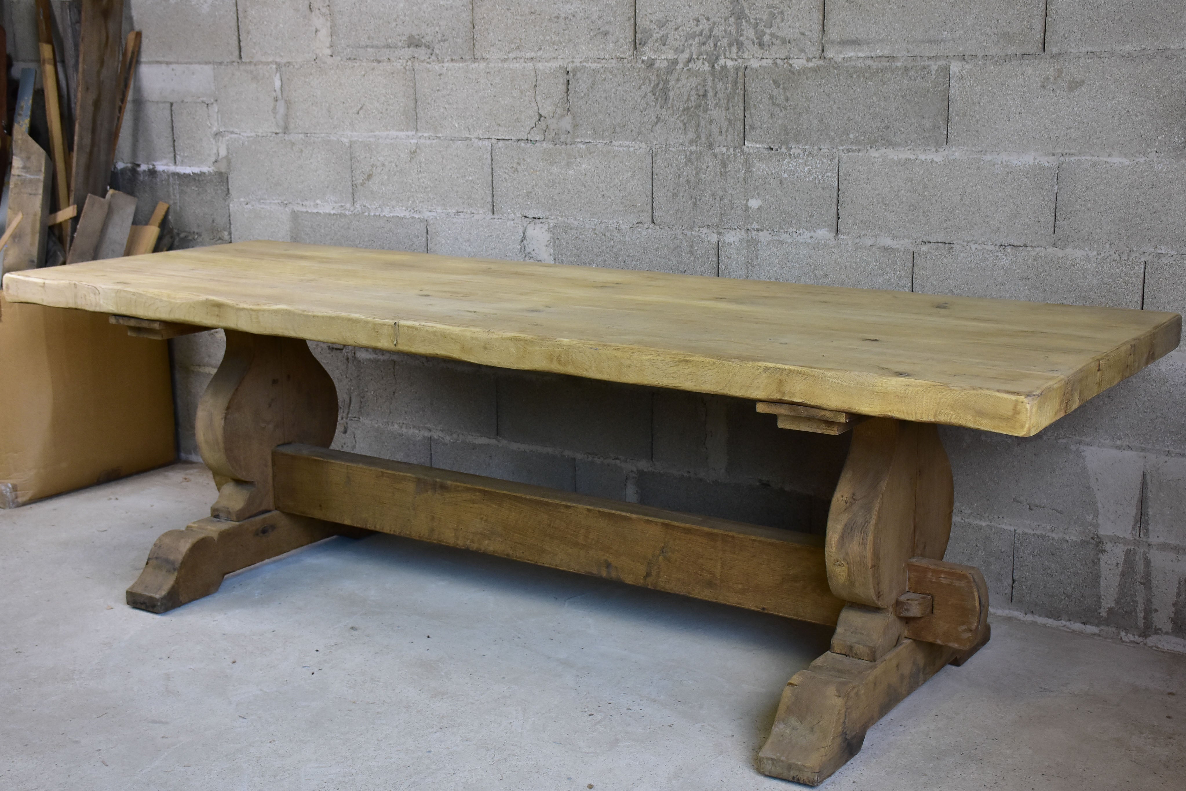 Antique French oak dining table with very thick table top