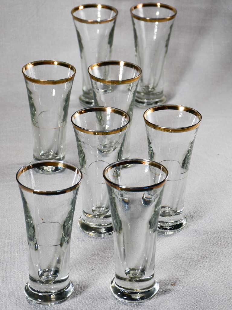 Set of 8 blown glass tumblers with gold rims 6¾"