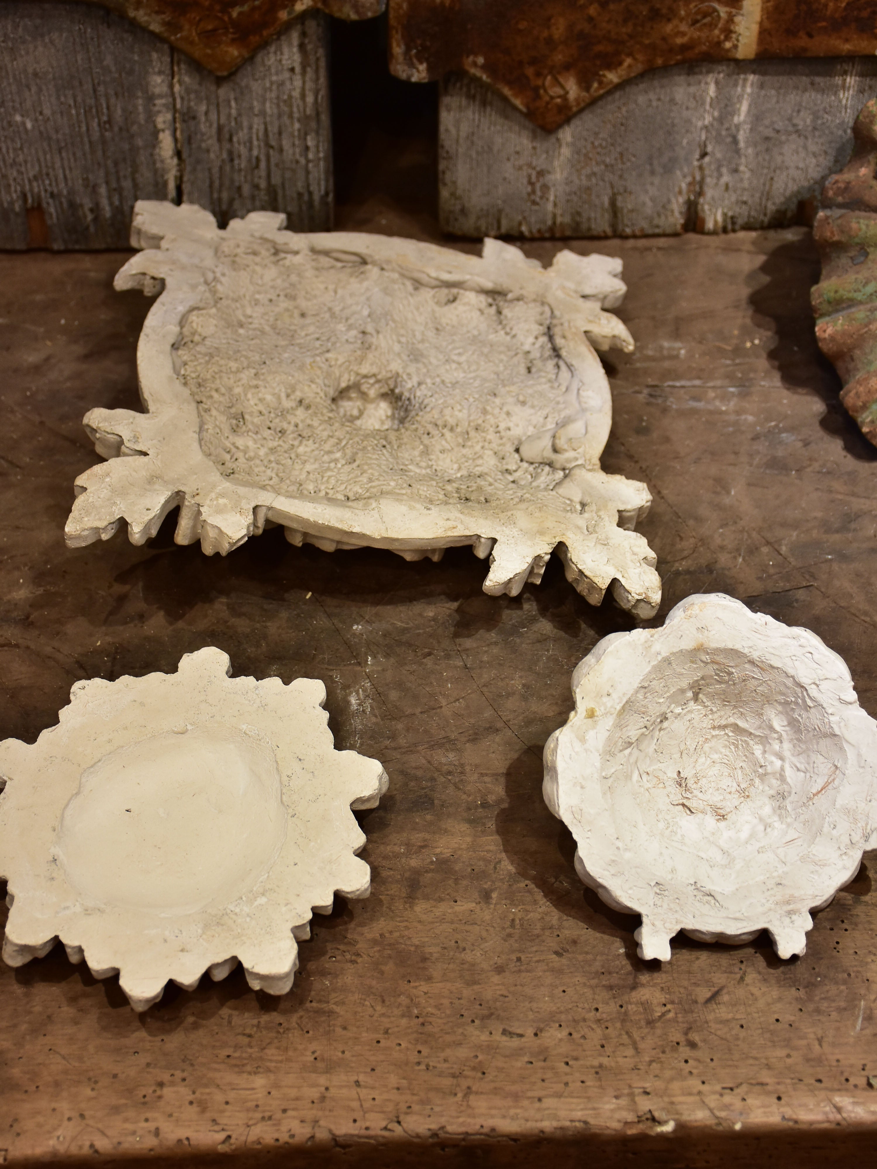 Three antique French plaster ceiling roses