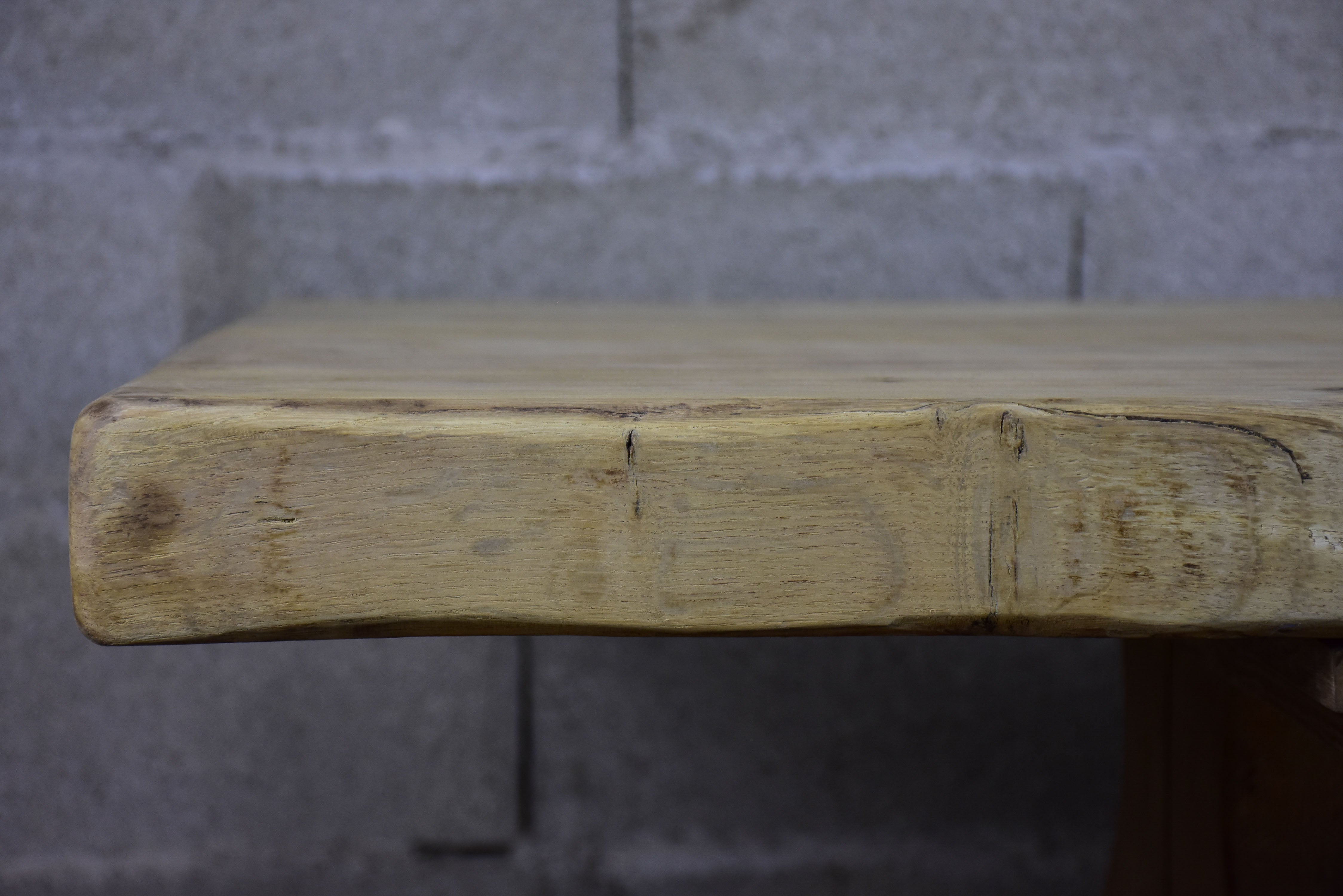 Antique French oak dining table with very thick table top