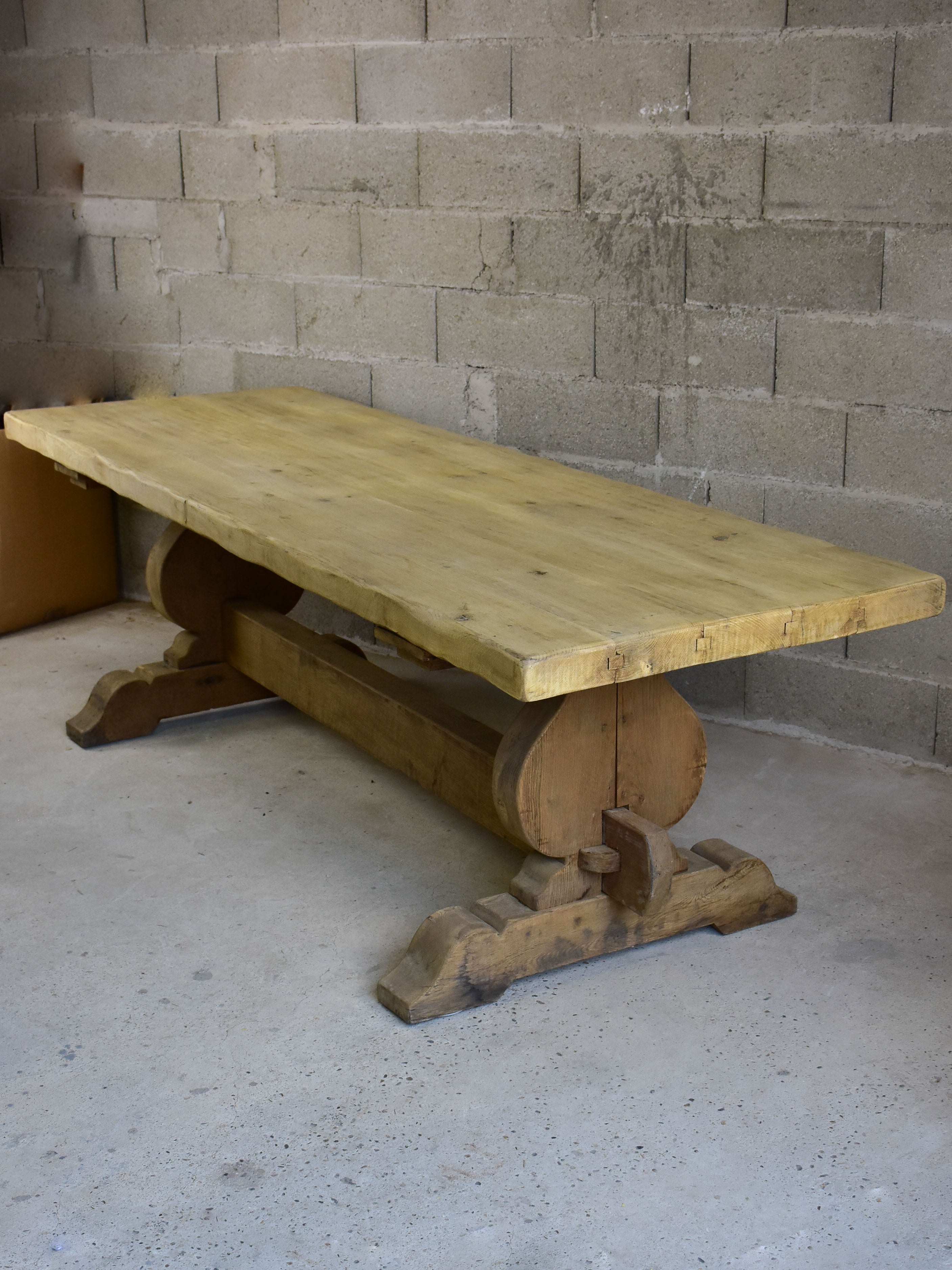 Antique French oak dining table with very thick table top