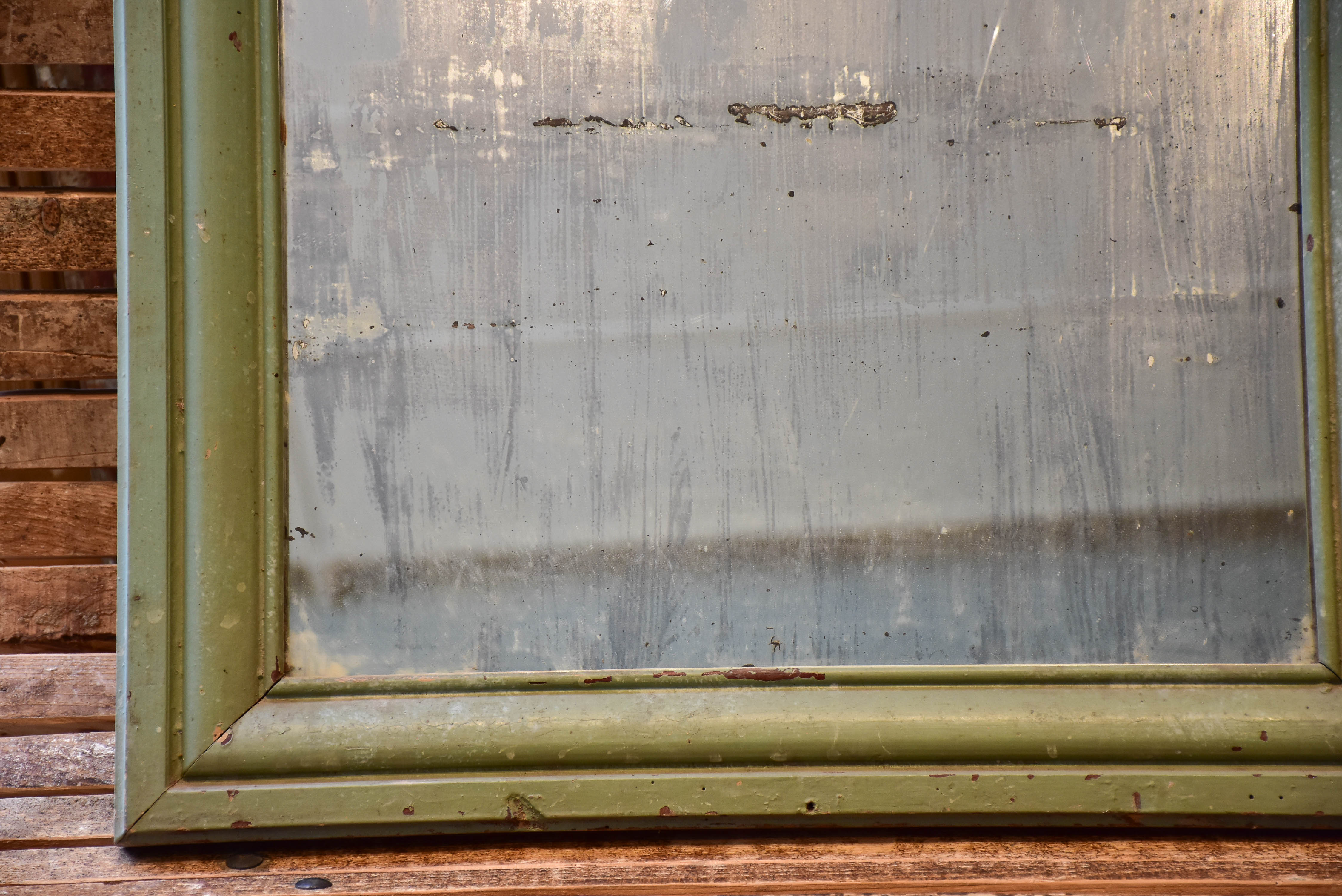 Pair of of French bistro mirrors with green frames