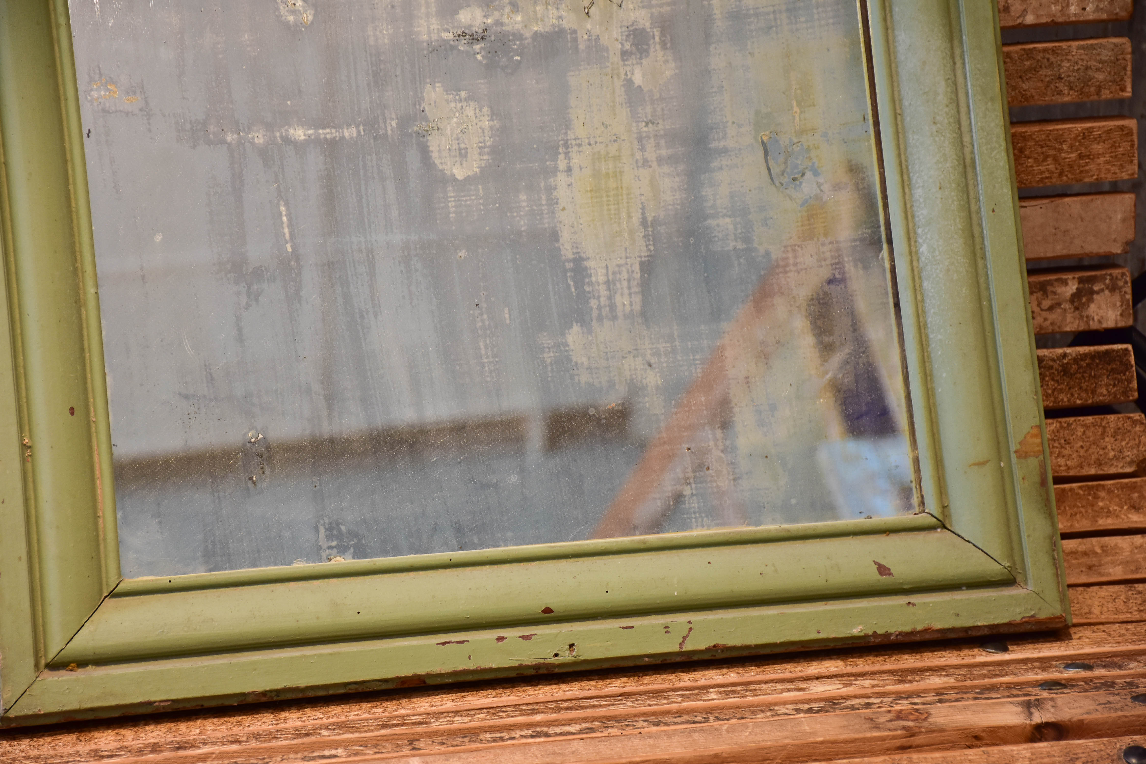 Pair of of French bistro mirrors with green frames