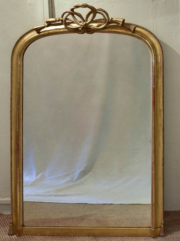 Rare Napoleon III gilt mirror with sculptural rope crest 38¼" x 56¼"