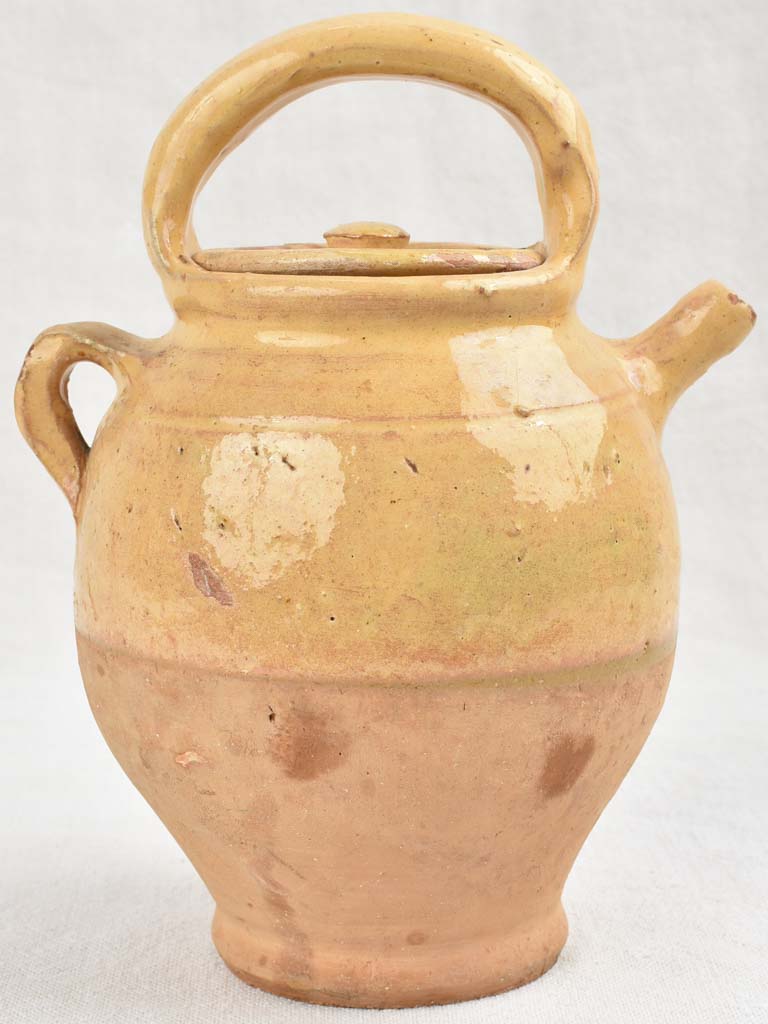 Small Antique Terracotta Water Pitcher With Yellow Glaze - From Aubagne 9½"