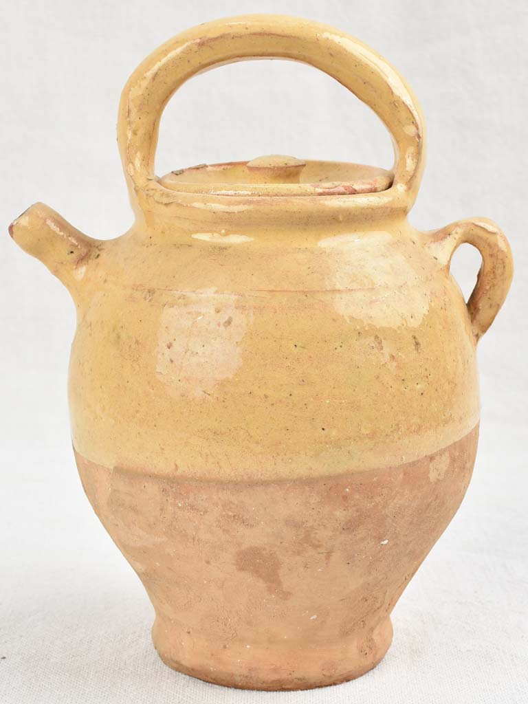 Small Antique Terracotta Water Pitcher With Yellow Glaze - From Aubagne 9½"