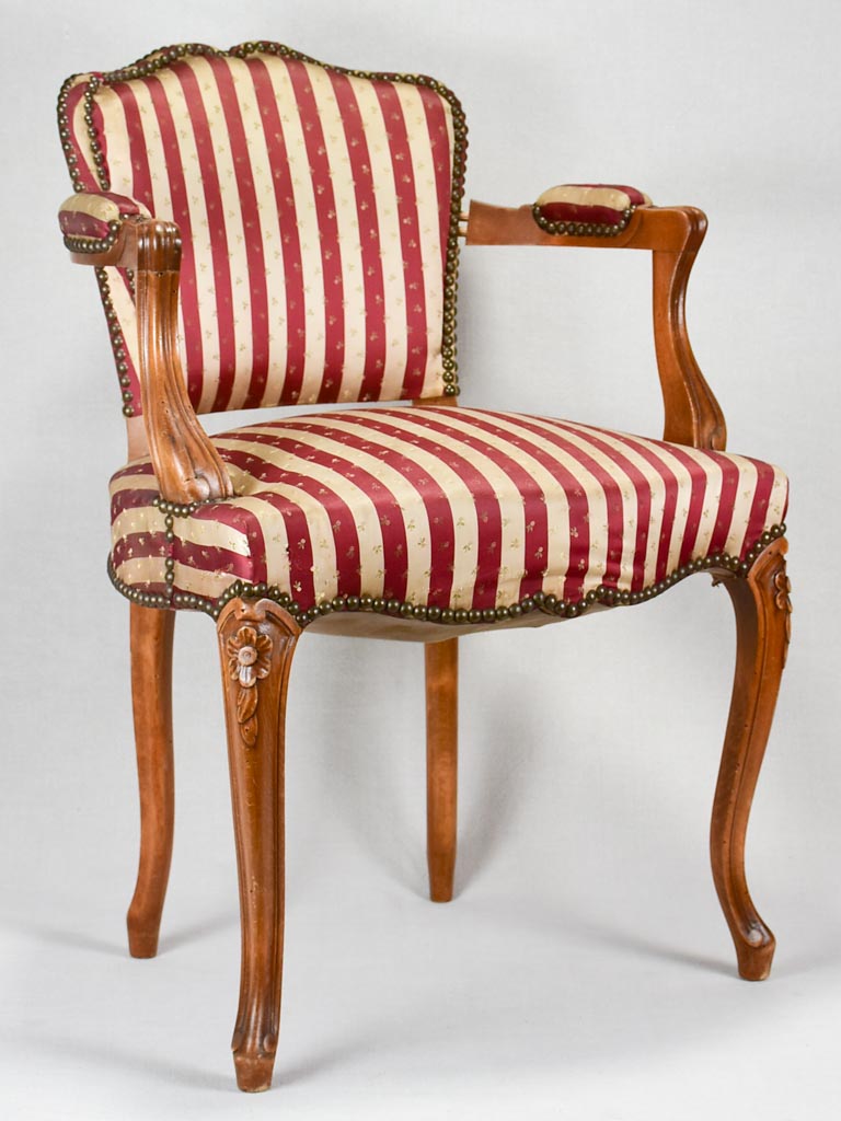 Louis XV-style armchair with red-striped upholstery