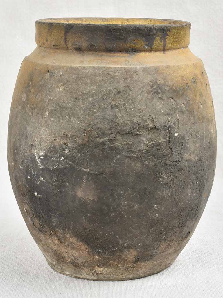 Old Timeworn Yellow Glazed Cooking Pot