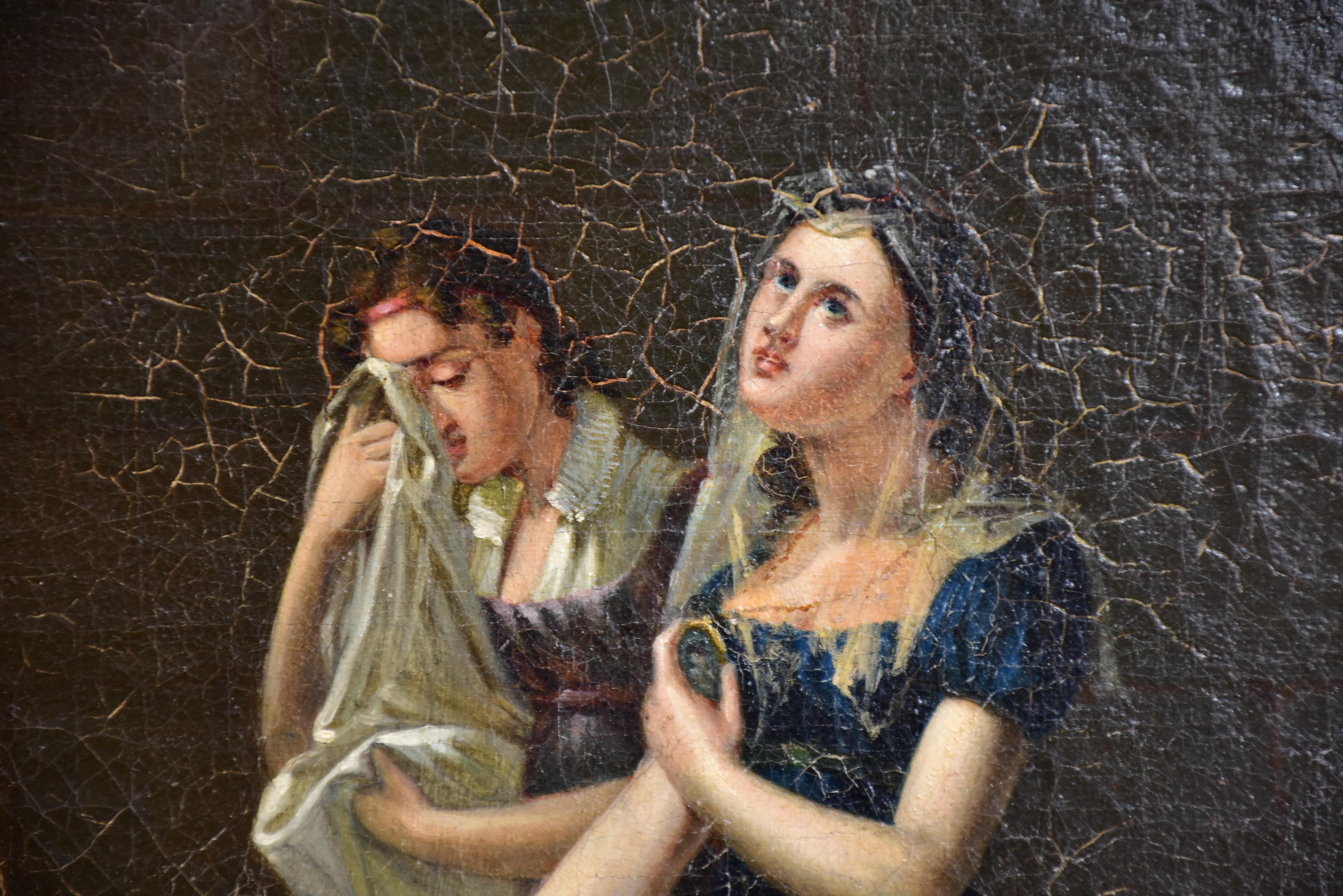 Antique painting of two weeping women 19 ¾'' x 24 ½''