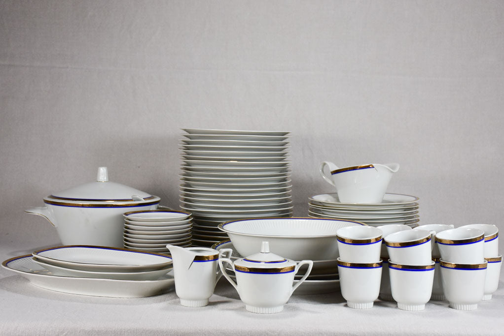 Vintage dinnerware with blue and gold trim