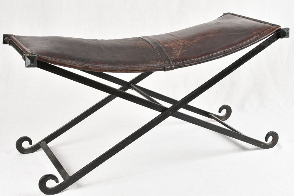 Vintage bench and stool - leather & wrought iron