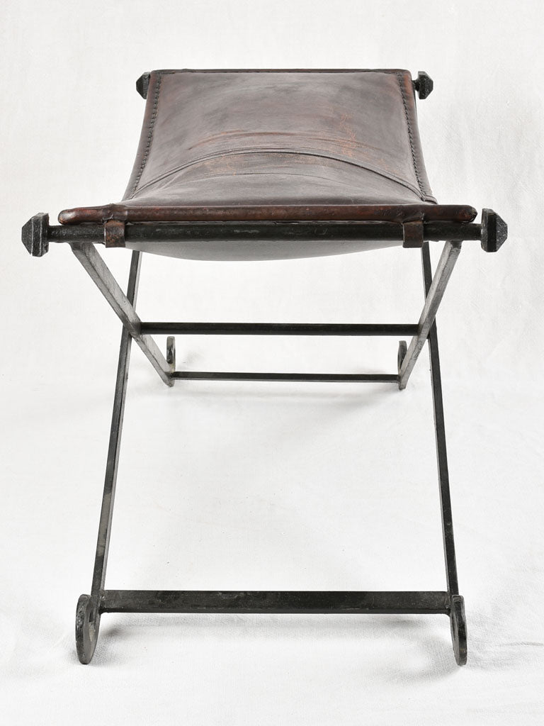 Vintage bench and stool - leather & wrought iron