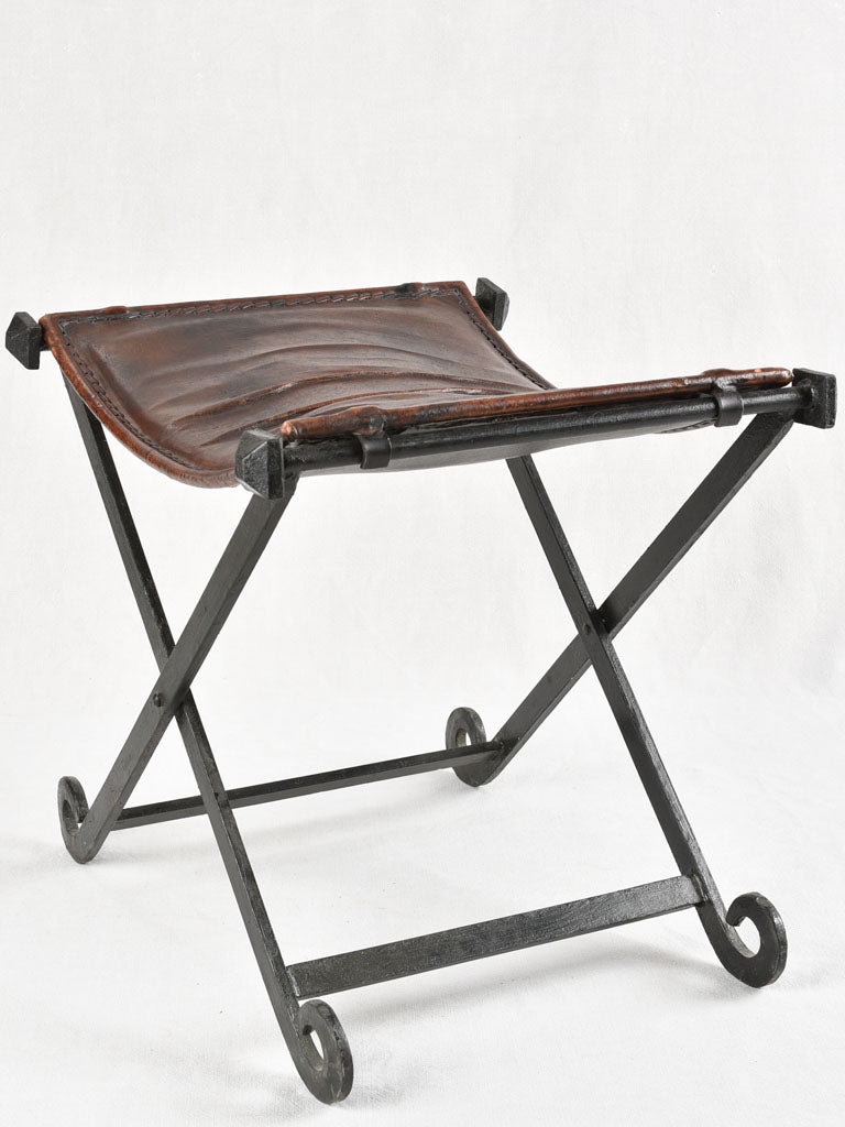 Vintage bench and stool - leather & wrought iron