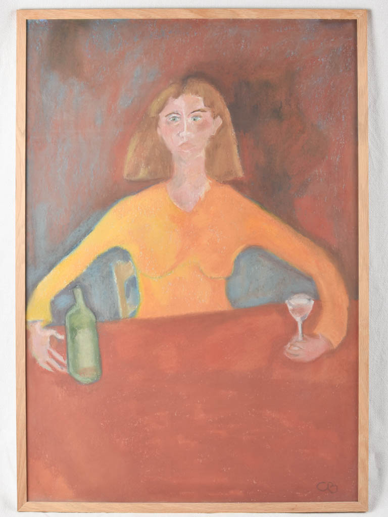 Very large portrait - Lady drinking wine - Caroline Beauzon 41¼" x 28¾"