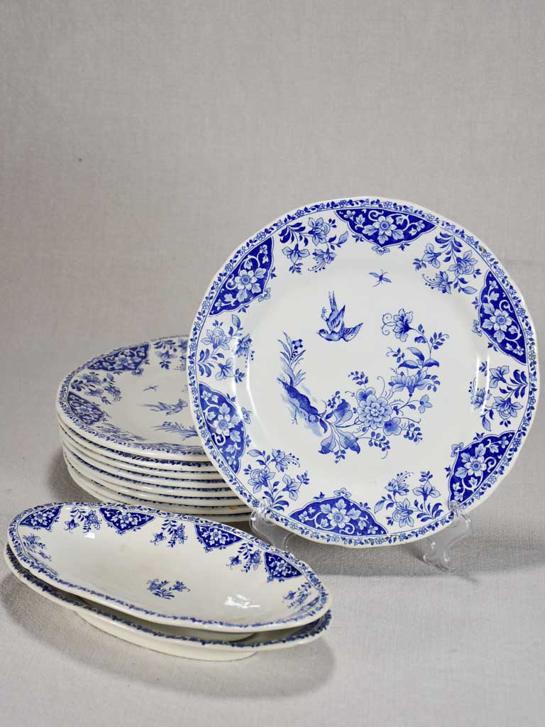 Set of Gien country scene plates - blue and white 9½"