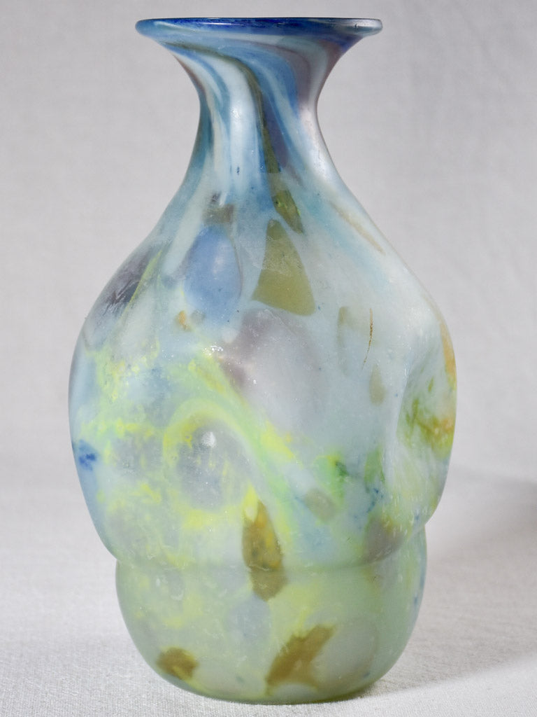 Vintage blown glass vase - blue matte 10¾"