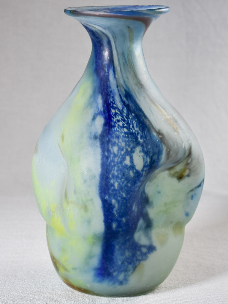 Vintage blown glass vase - blue matte 10¾"