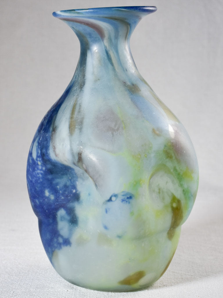 Vintage blown glass vase - blue matte 10¾"