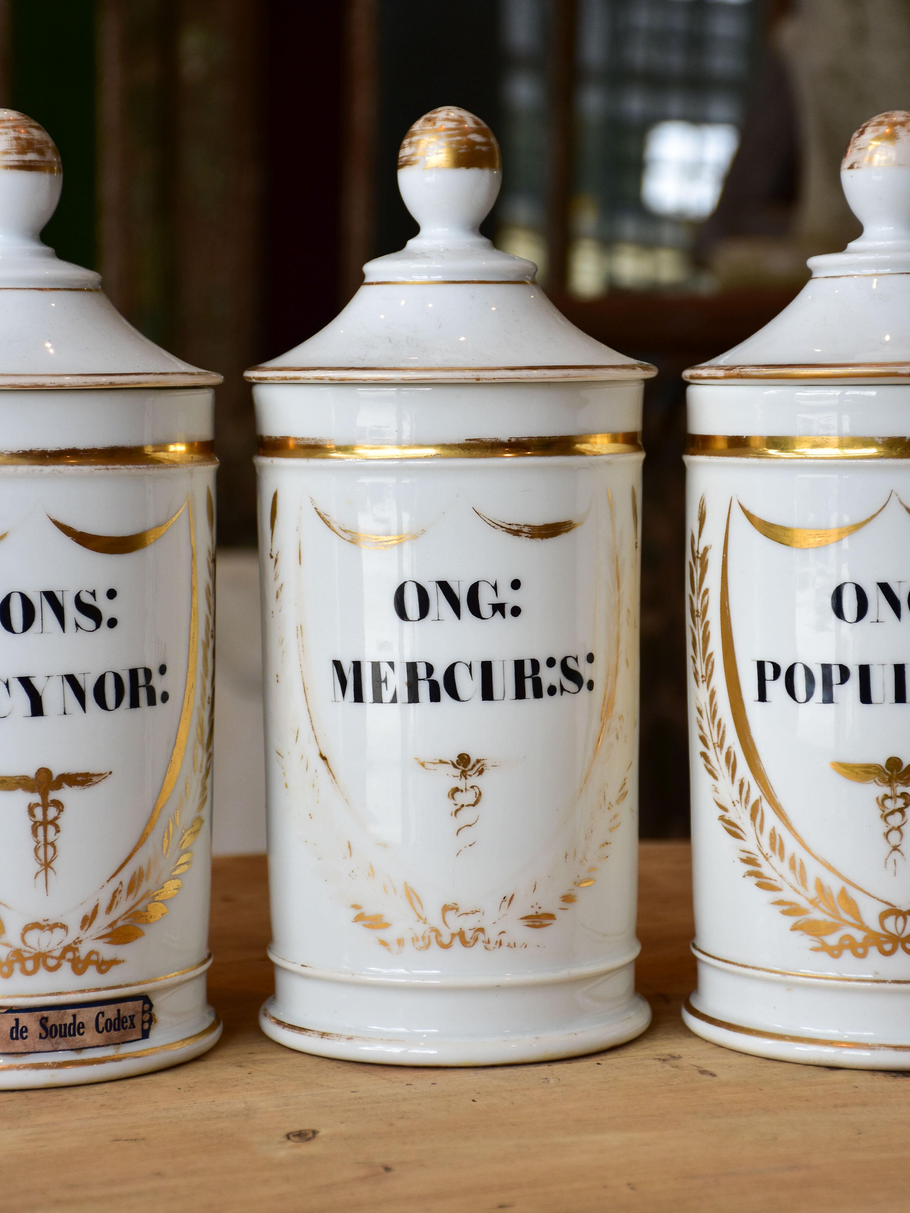 Set of seven French porcelain apothecary jars