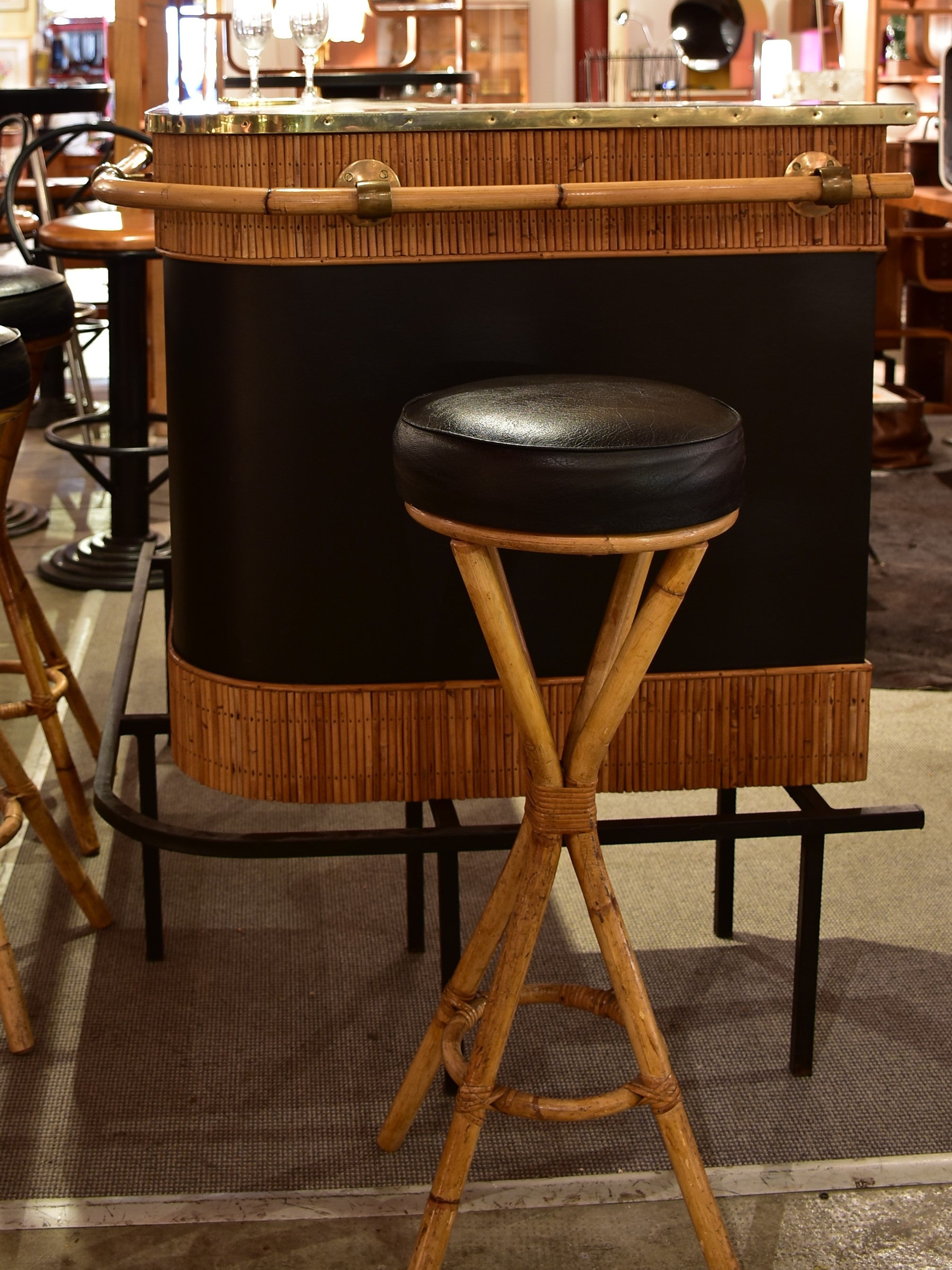 Vintage French bar and 3 bar stools