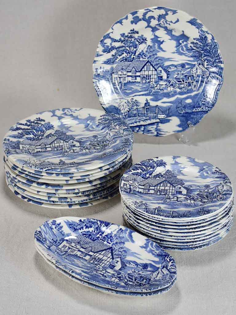 English style blue and white vintage dinnerware