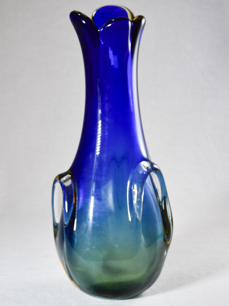 Tall vintage blue glass vase 15¼"