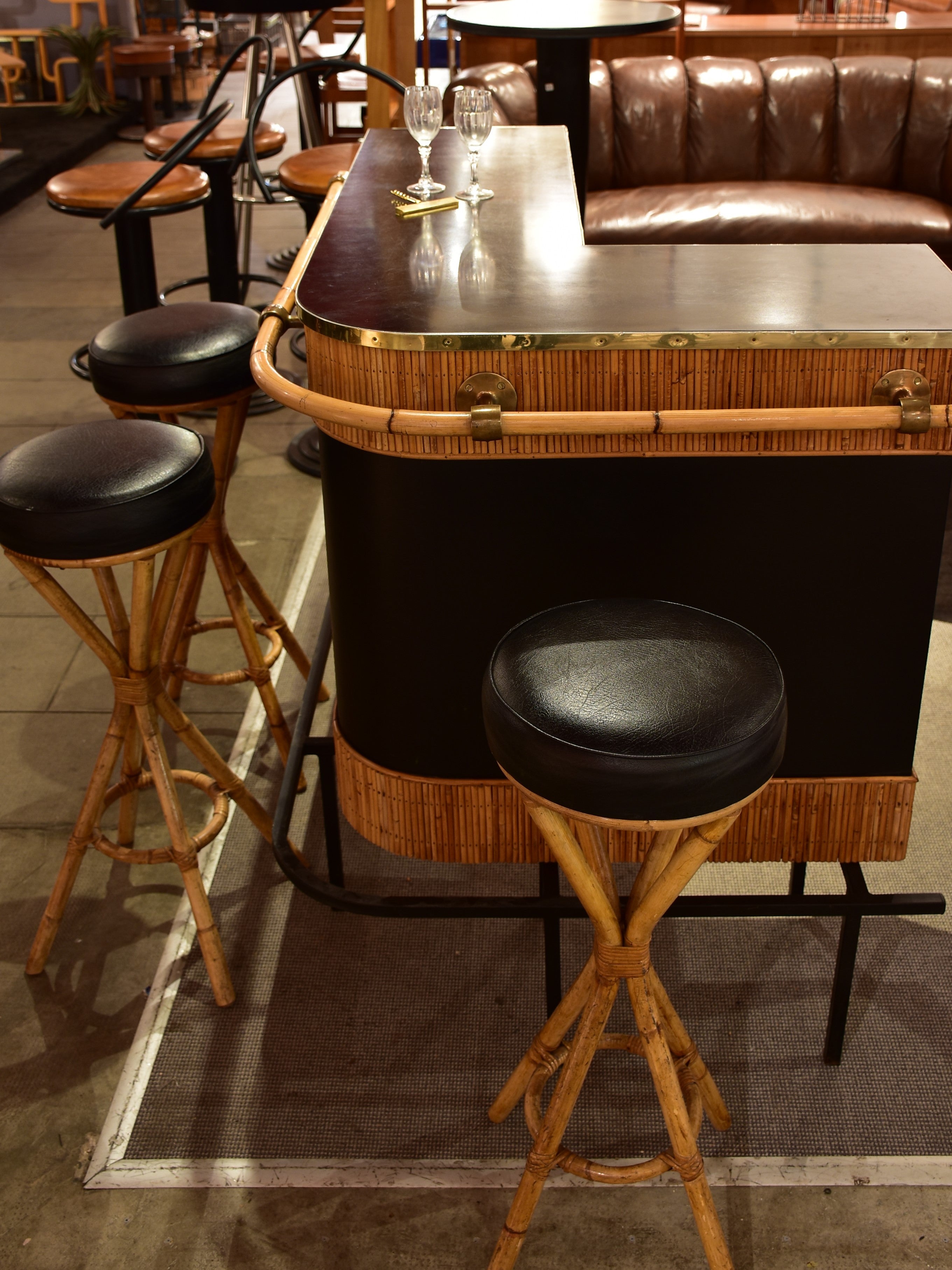 Vintage French bar and 3 bar stools