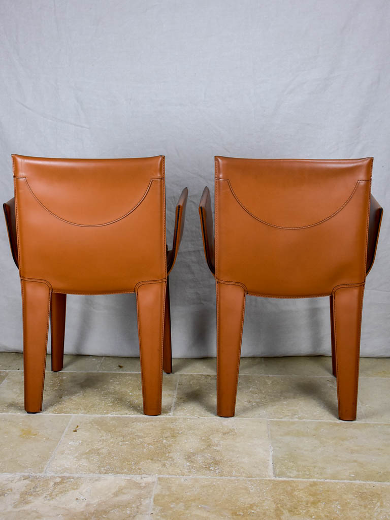 Pair of vintage Italian Quia tan leather armchairs (12 available)