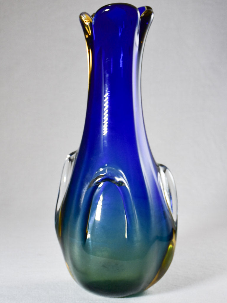 Tall vintage blue glass vase 15¼"