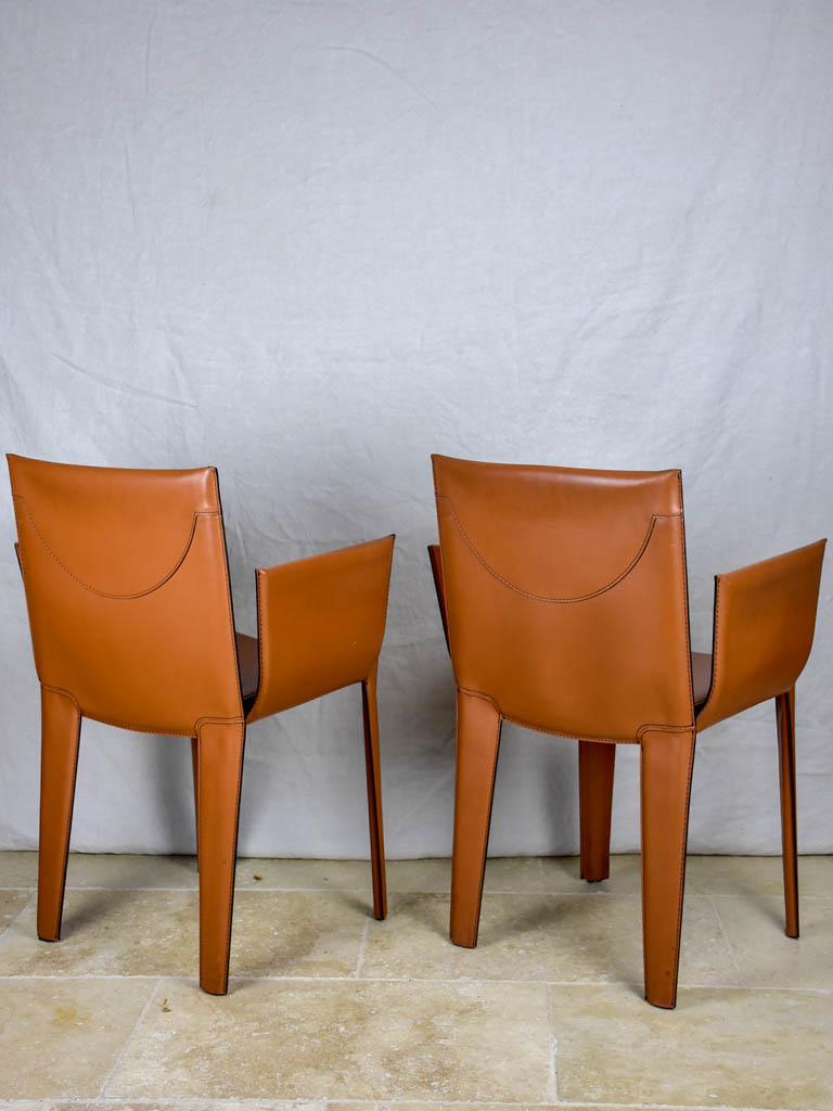 Pair of vintage Italian Quia tan leather armchairs (12 available)