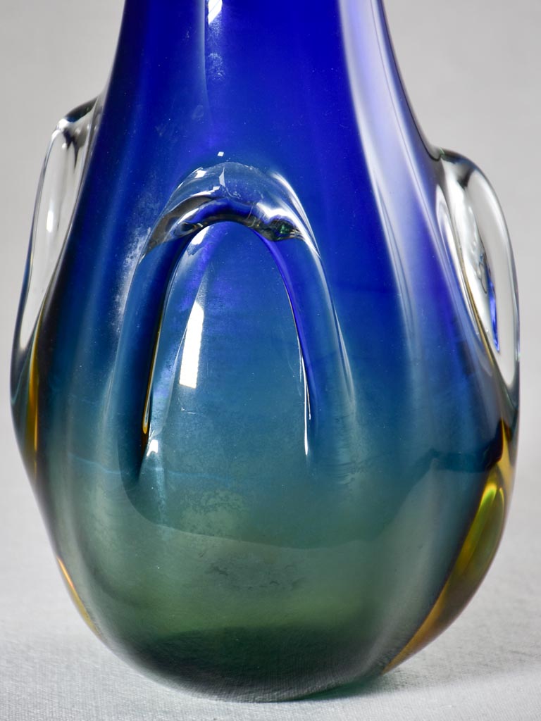 Tall vintage blue glass vase 15¼"