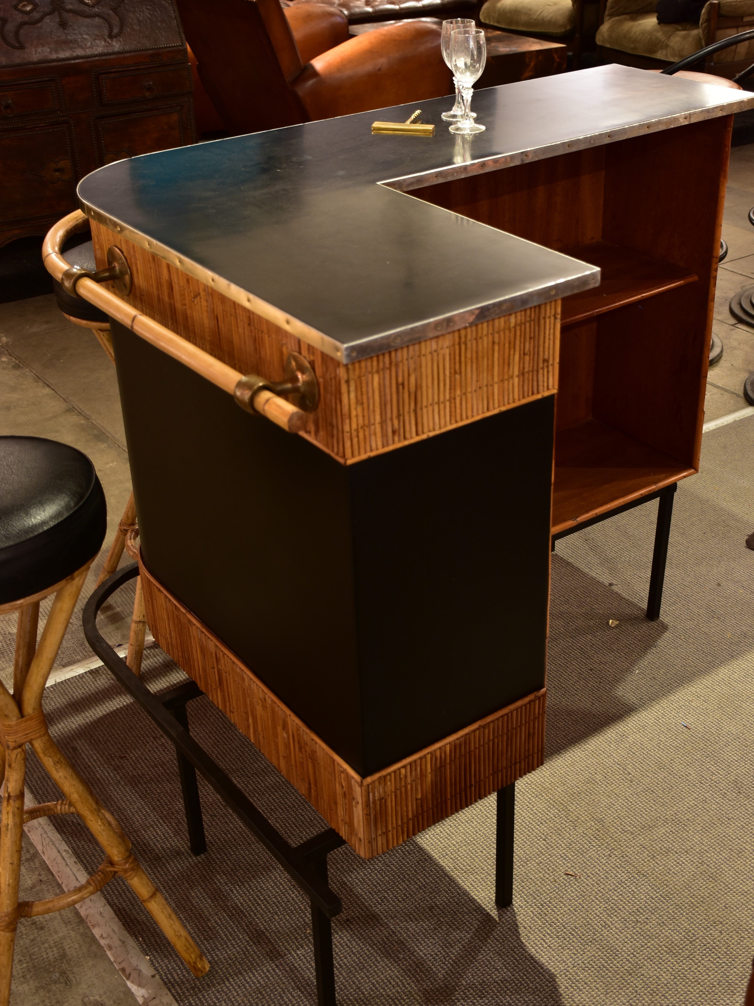 Vintage French bar and 3 bar stools