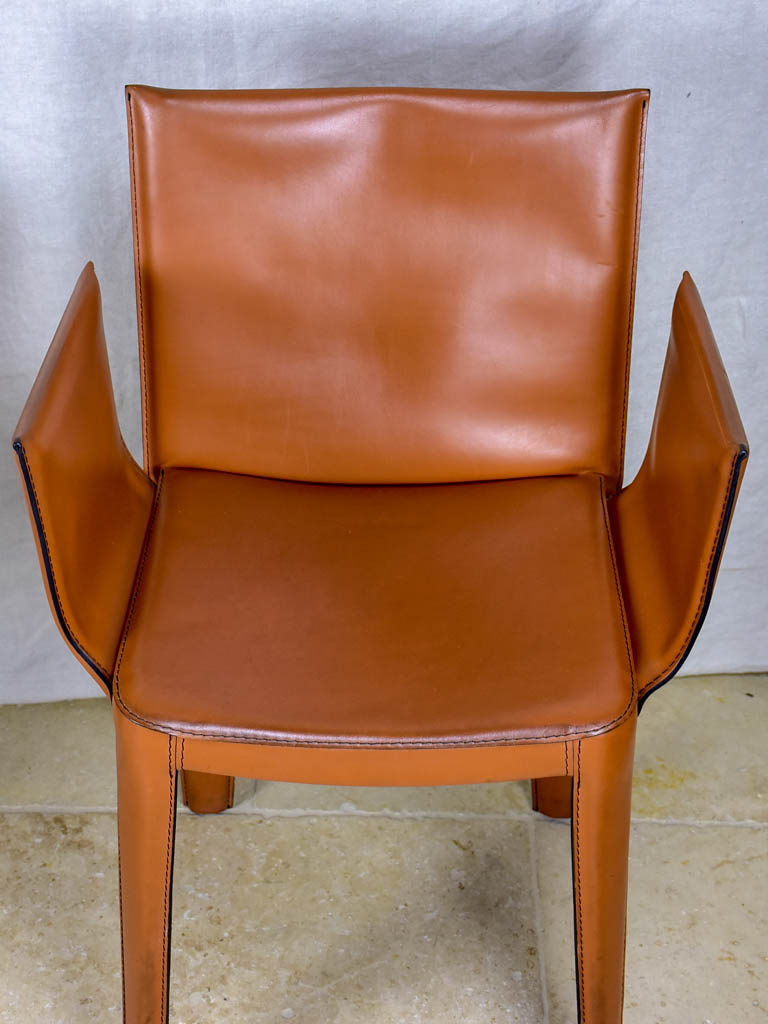 Pair of vintage Italian Quia tan leather armchairs (12 available)