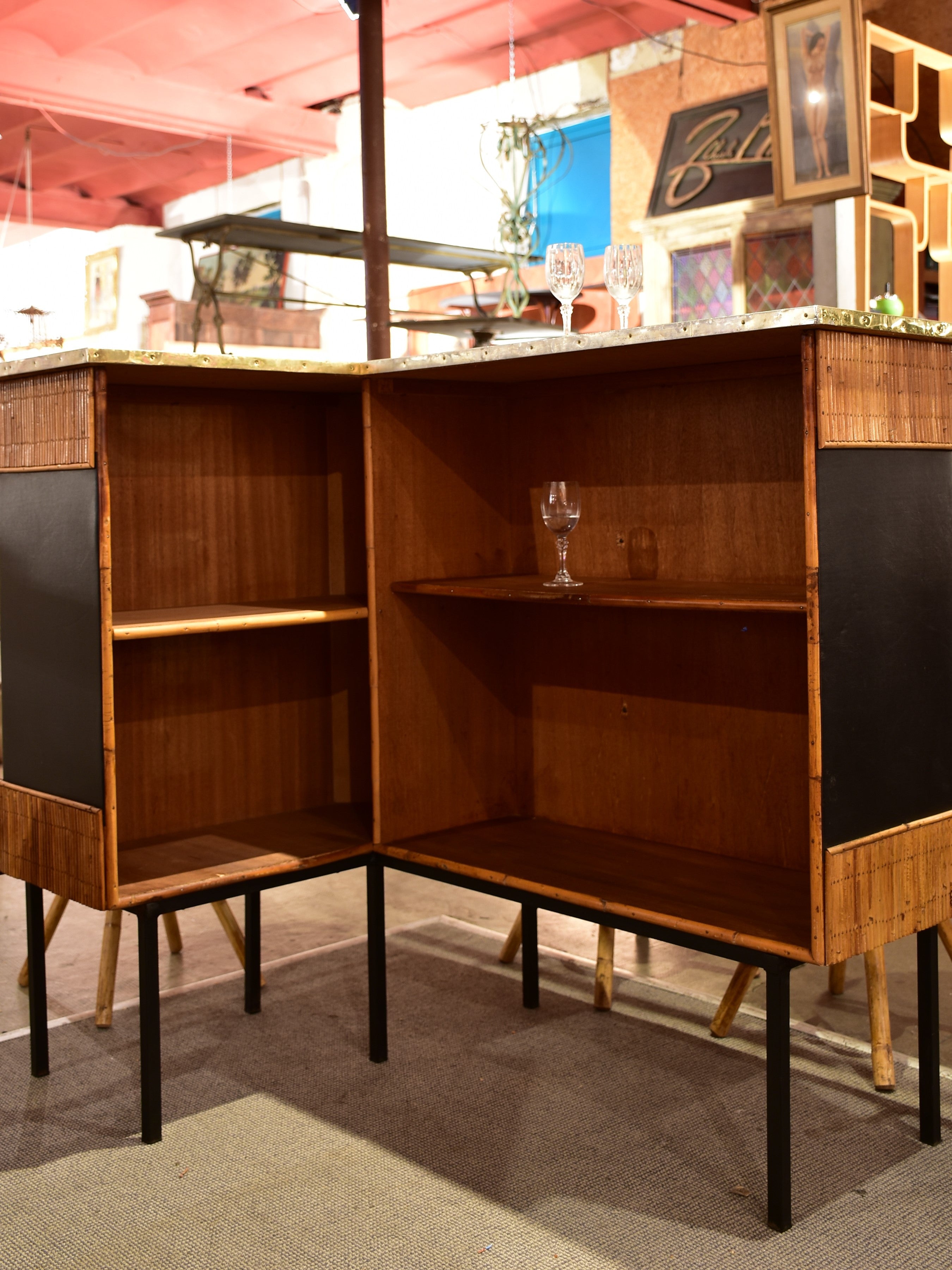 Vintage French bar and 3 bar stools