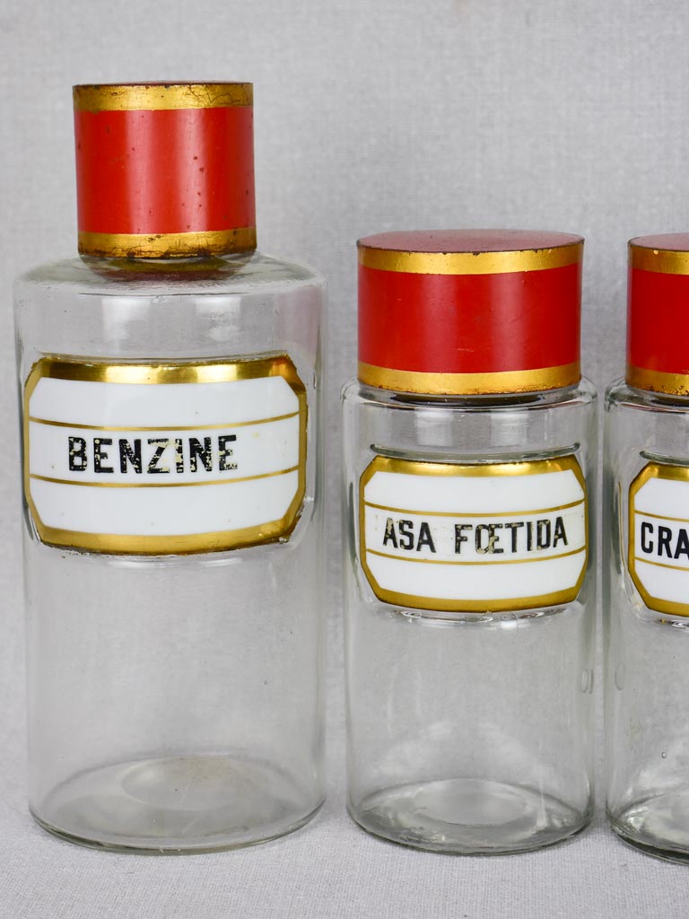 Collection of 6 French apothecary jars with porcelain labels - late 19th century