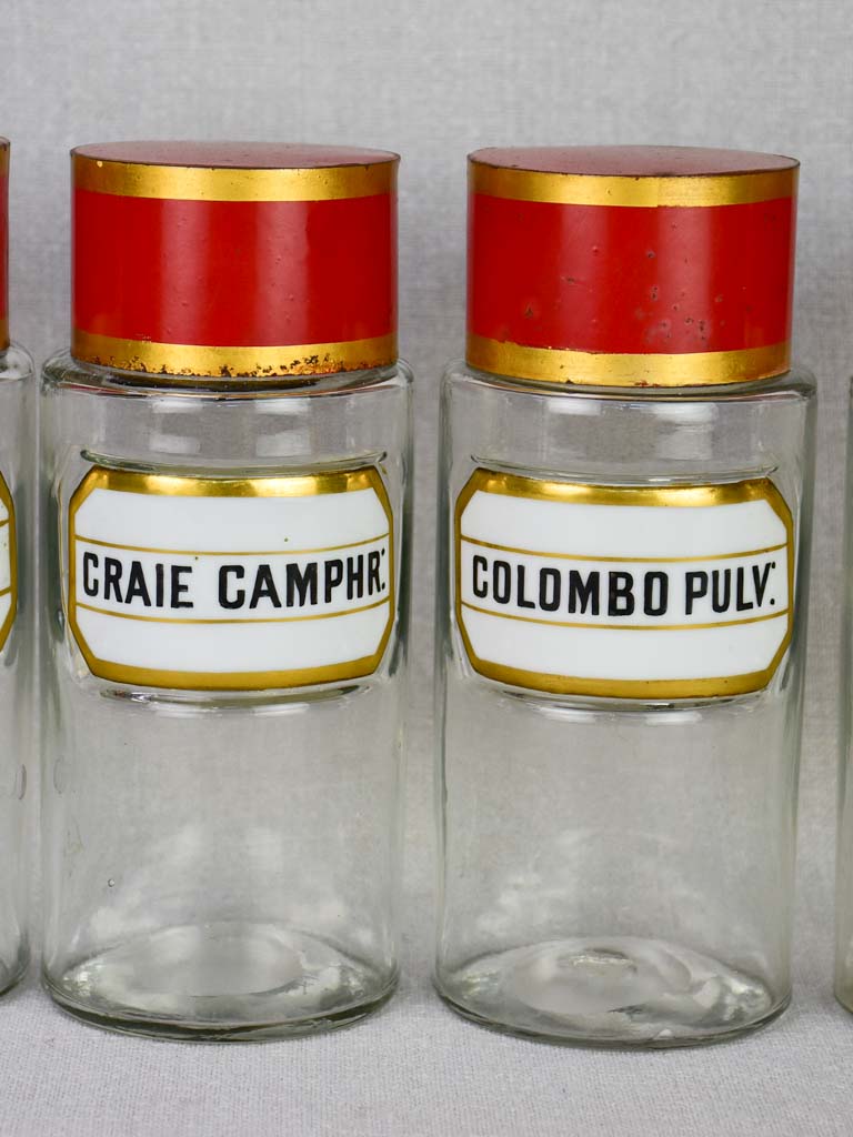 Collection of 6 French apothecary jars with porcelain labels - late 19th century