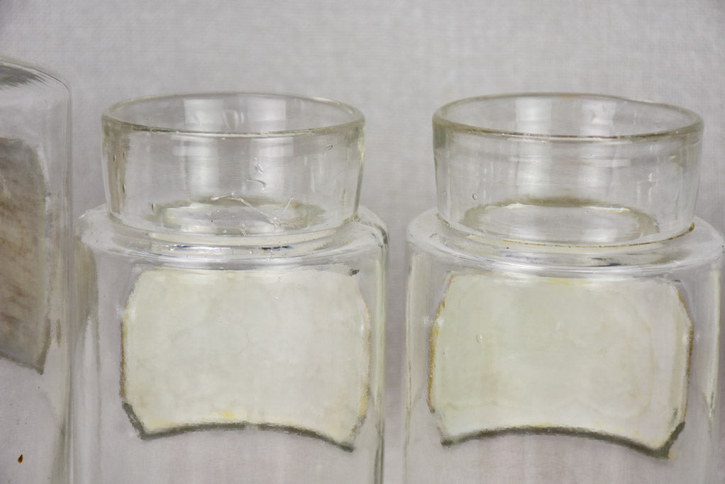 Collection of 6 French apothecary jars with porcelain labels - late 19th century