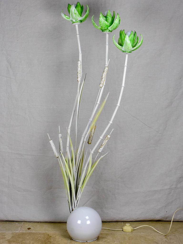 1970's bulrush floor lamp with murano glass flower shades